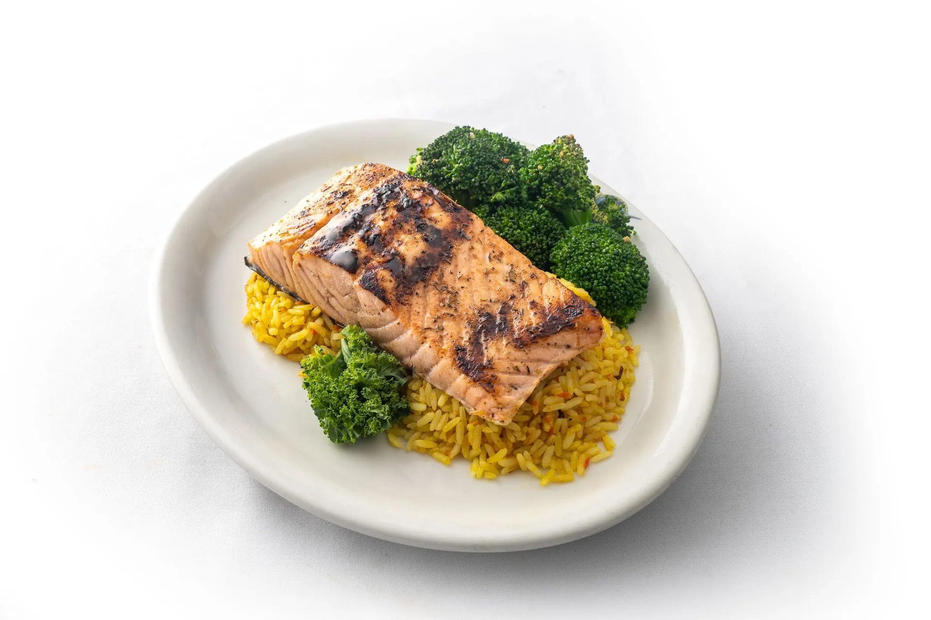 Grilled salmon over rice at Blue Ocean Seafood